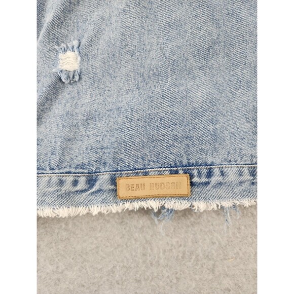 Beau‎ Hudson Men's Medium Light Blue Distressed Button Up Denim Jean Jacket Coat - Picture 10 of 14